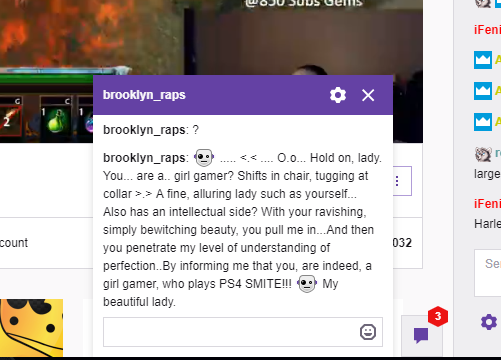 screenshot - Woju Suds Gens 12 iFeni brooklyn_raps brooklyn_raps ? large brooklyn_raps ...... ...0.0... Hold on, lady. You... are a girl gamer? Shifts in chair, tugging at collar>> A fine, alluring lady such as yourself... Also has an intellectual side? W