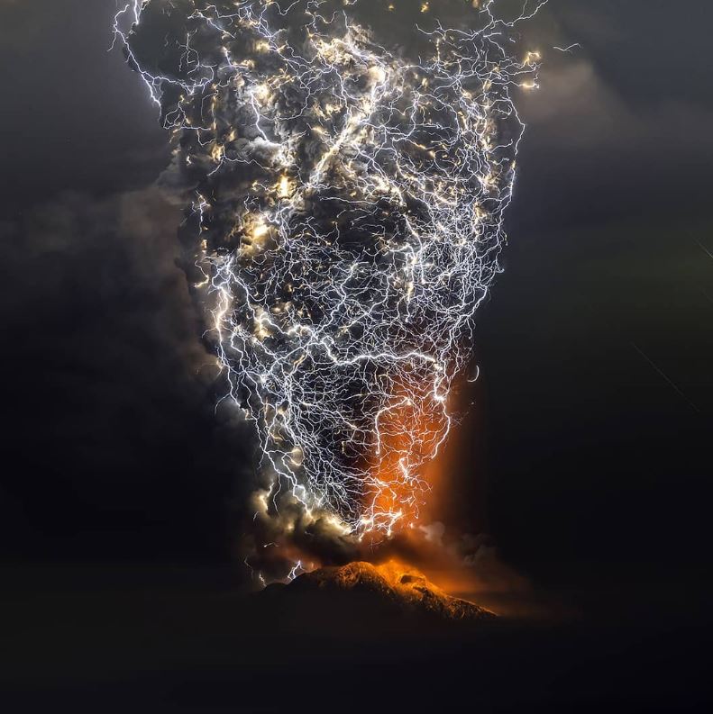 A storm during a volcanic eruption