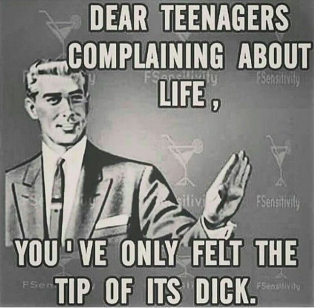 don t want to be an adult anymore meme - Dear Teenagers ..Complaining About Life, FSensitivity You'Ve Only Felt The Tip Of Its Dick. Fsc