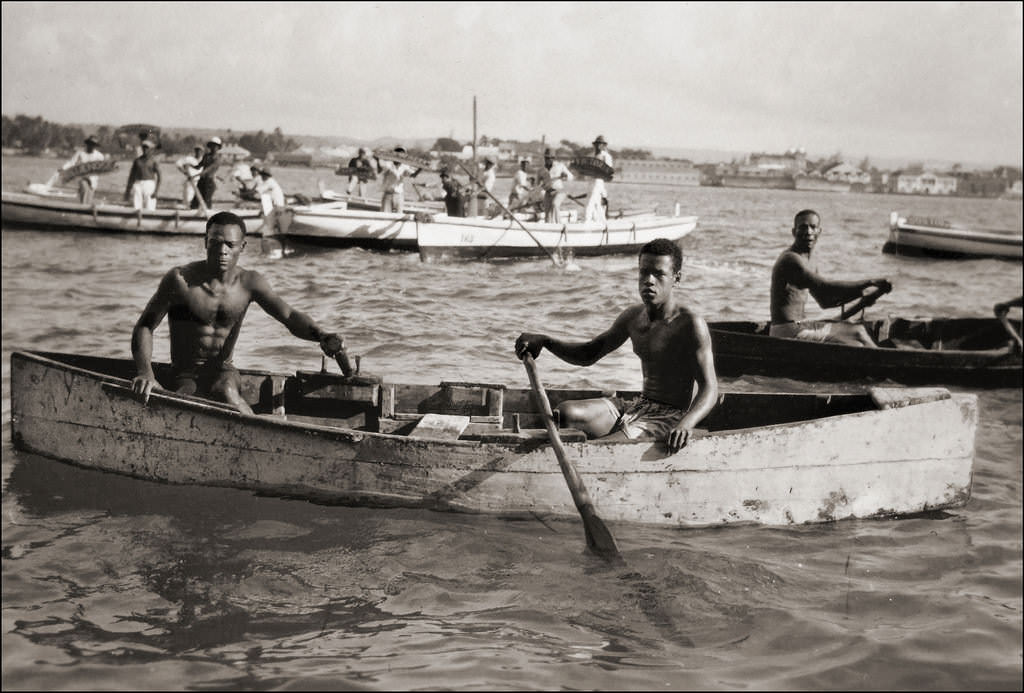 Fishermen pose for a picture of the coast of Cuba in 1932.