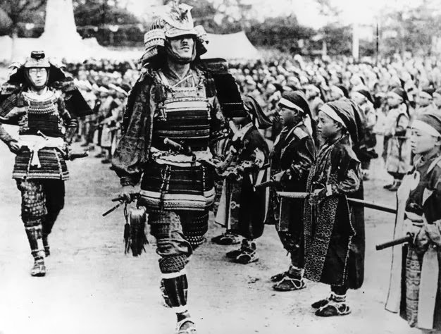 A pageant showing old style Samurai and students in Tokyo, Japan in 1930.