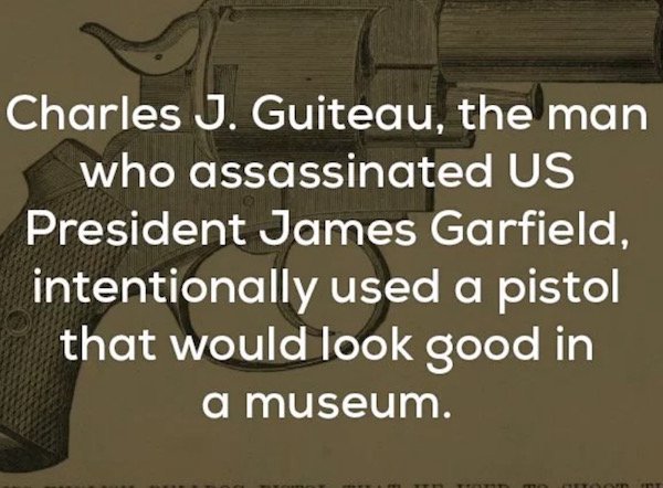 writing - Charles J. Guiteau, the man who assassinated Us President James Garfield, intentionally used a pistol that would look good in a museum.
