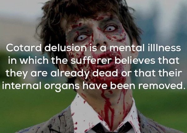 zombie with blood on mouth - Cotard delusion is a mental illlness in which the sufferer believes that they are already dead or that their internal organs have been removed.