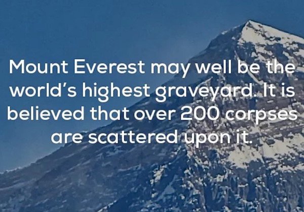 john 3 16 - Mount Everest may well be the world's highest graveyard. It is believed that over 200 corpses are scattered upon it.