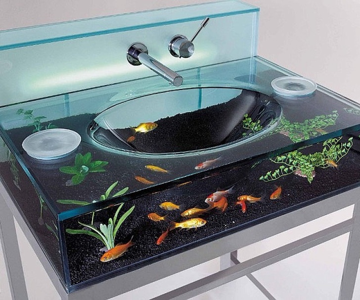 Watch the fish swim around while washing your hands.