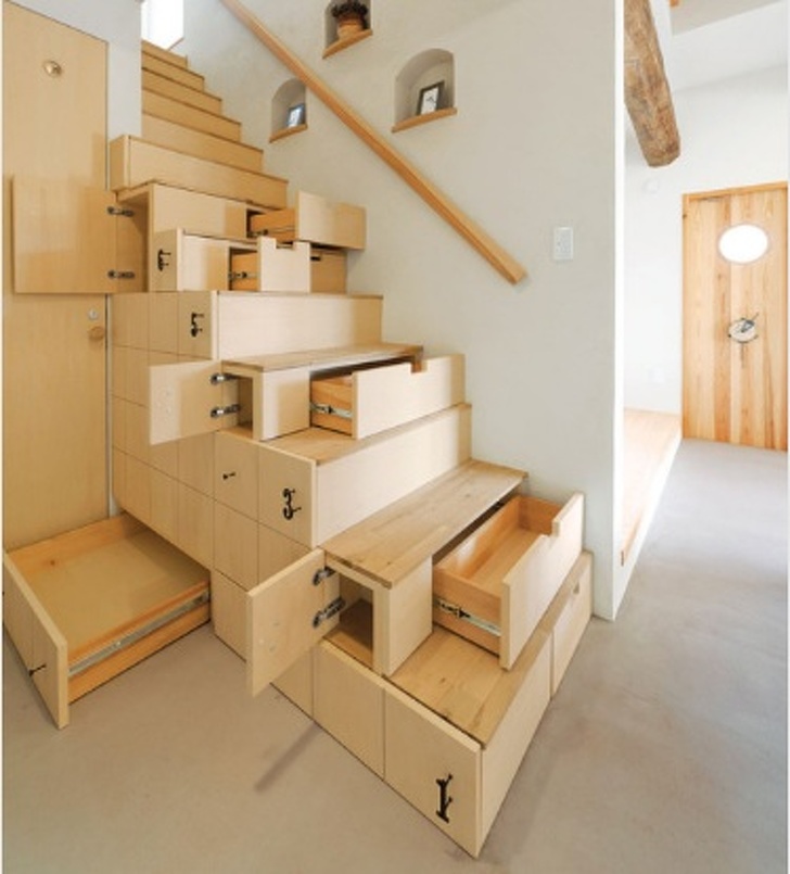 Use all the space productively with staircase drawers.