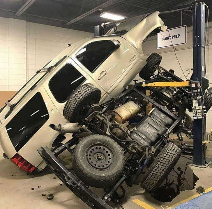 “We put your SUV on the lift and, uh, it turns out there are more problems than we thought.”