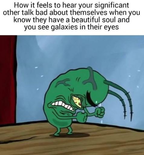 spongebob plankton mad - How it feels to hear your significant other talk bad about themselves when you know they have a beautiful soul and you see galaxies in their eyes