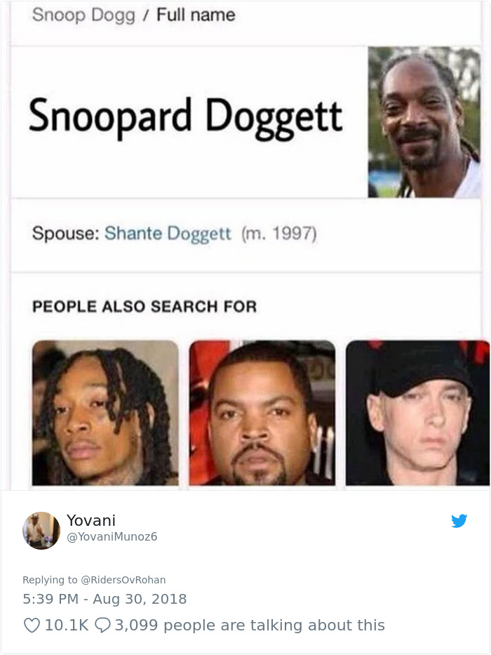 Google Search for Snoop Doggs real name with the result 'Snoopard Doggett'