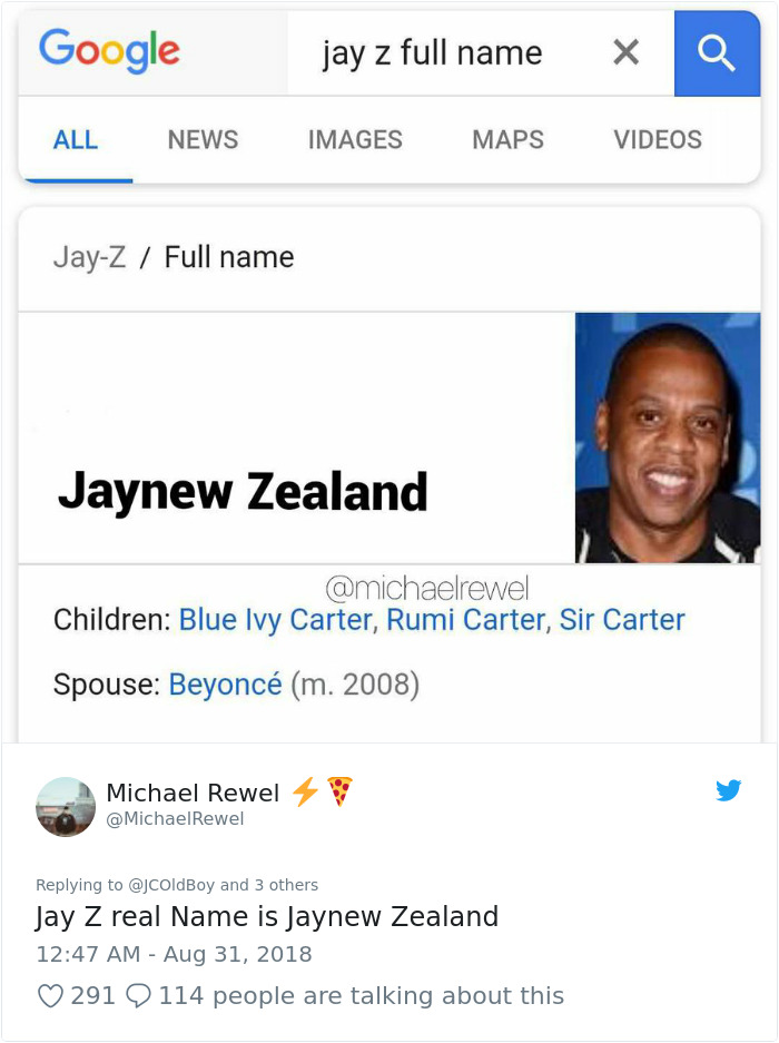 Google search real name for jay z with the result 'jaynew zealand'