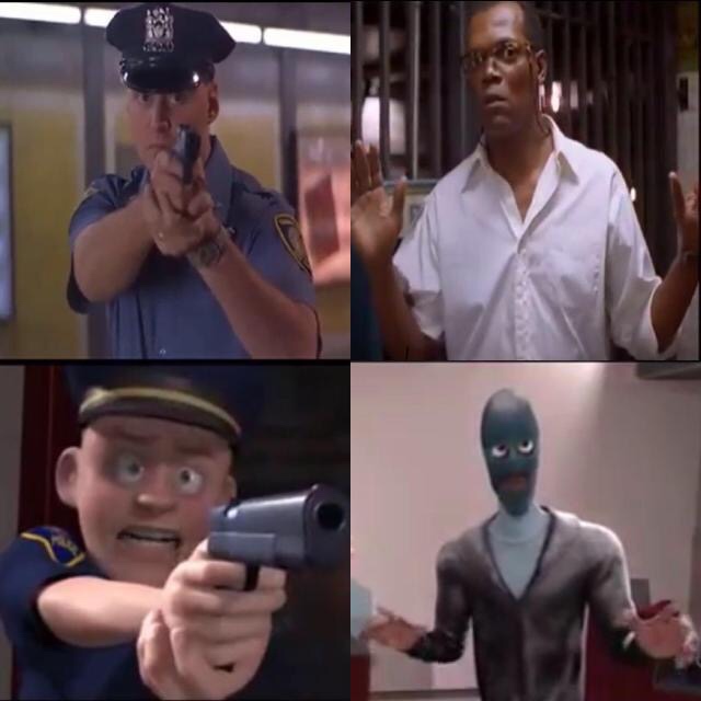 The hold up scene in the Incredibles is actually an homage to a similar scene from Die Hard with a Vengeance, which also starred Samuel L. Jackson.
