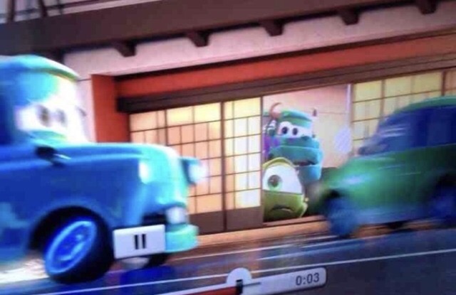 In Cars, you can spot Sully and Mike in cars form