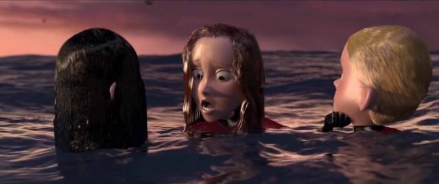 After the plane is blown up in The Incredible, Helen (Elastigirl) knows the plane debris is going to fall on them due to seeing the reflection in the water.