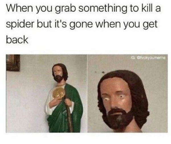 jesus memes - When you grab something to kill a spider but it's gone when you get back Ig