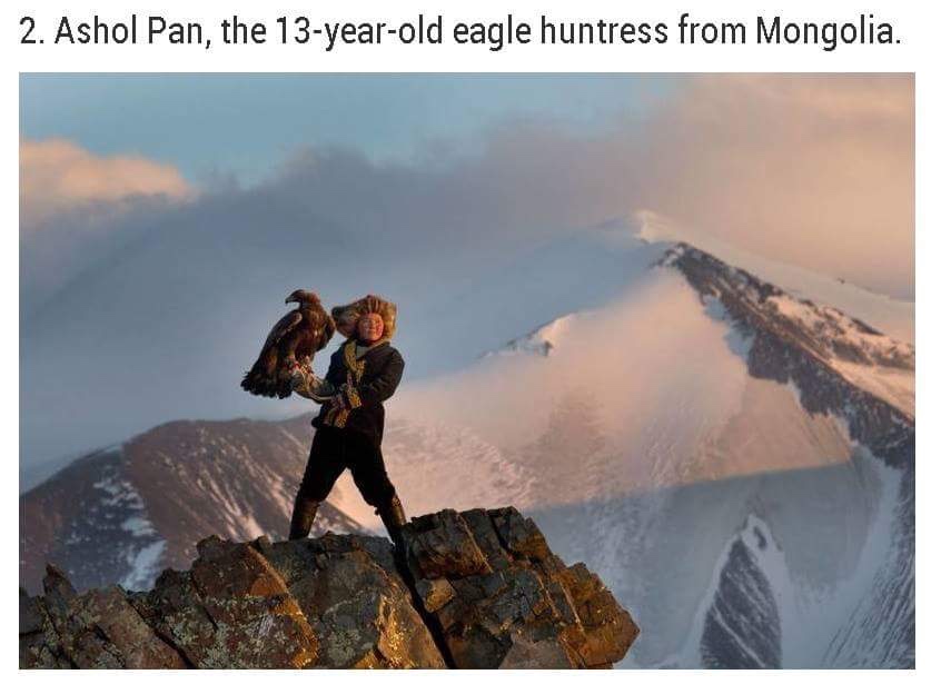 ashol pan - 2. Ashol Pan, the 13yearold eagle huntress from Mongolia.