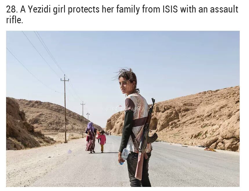 metrography iraq - 28. A Yezidi girl protects her family from Isis with an assault rifle.
