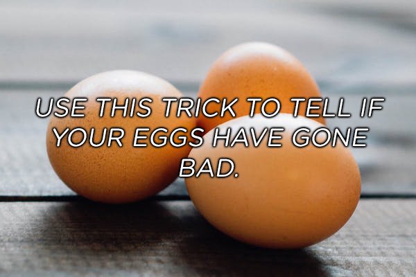 Here is a simple way to make sure those eggs haven’t gone bad. No, don’t crack it open cause ew. Simply place the egg in some cold water. If it sinks, you’re good. If it floats, throw it at your neighbor Todd for being such an asshole.