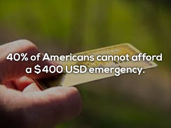 hand - 40% of Americans cannot afford a $400 Usd emergency.