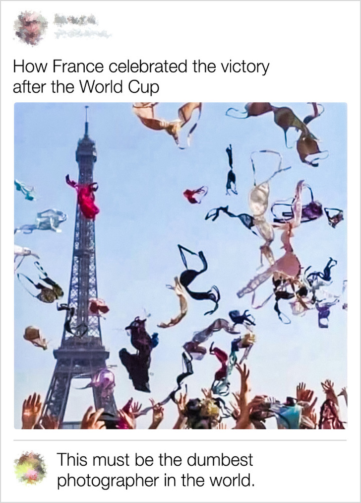 eiffel tower - How France celebrated the victory after the World Cup This must be the dumbest photographer in the world.