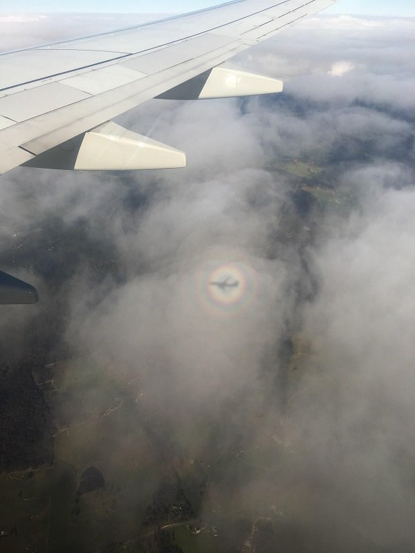 rainbow around airplane shadow