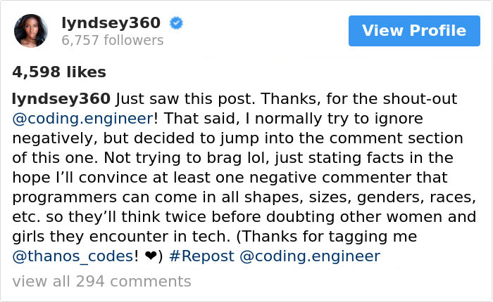 victoria secret model programmer - lyndsey360 6,757 ers View Profile 4,598 lyndsey360 Just saw this post. Thanks, for the shoutout .engineer! That said, I normally try to ignore negatively, but decided to jump into the comment section of this one. Not try