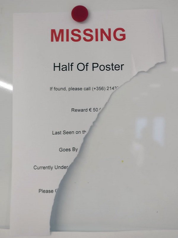 water - Missing Half Of Poster If found, please call 356 2142 Reward 50. Last Seen on th Goes By Currently under Please