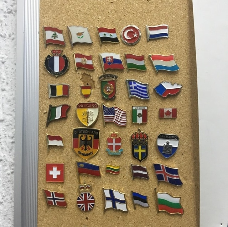 “My collection of flag pins from every country I’ve ever been to.”