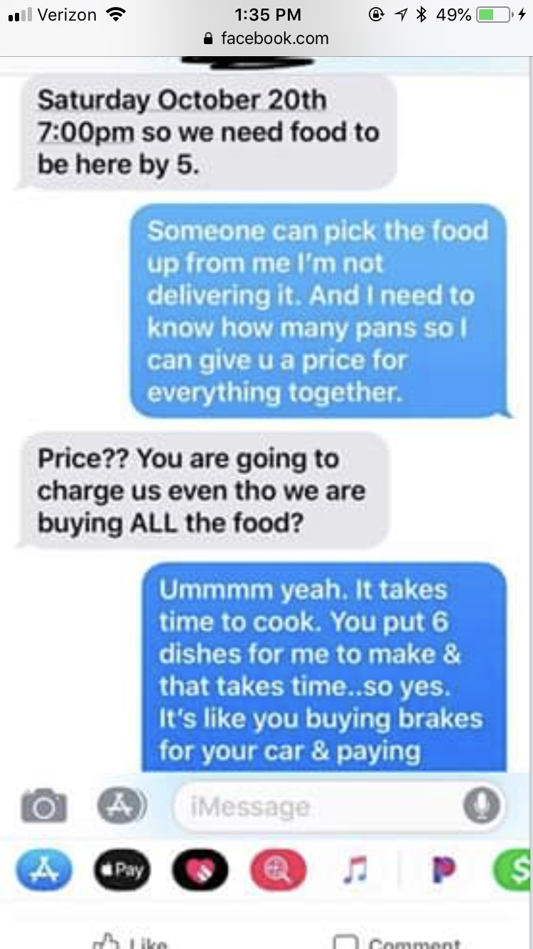 Clueless guy expects cook to work for free