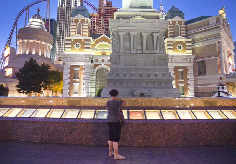 The 9/11 Memorial at New York–New York Casino in Las Vegas.

This memorial once held a rotating collection of firefighter T-shirts commemorating the lives lost in the attacks on the World Trade Center, but has since been demolished to make way for a $100 million renovation of the promenade in front of the Manhattan-themed casino and the adjoining Monte Carlo.