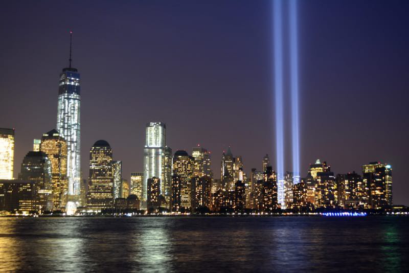 "Tribute in Light" in New York City.

"Tribute in Light" is an ephemeral light sculpture comprised of 88 searchlights placed at near the World Trade Center, projecting two beams of light that echo what was once the twin towers.