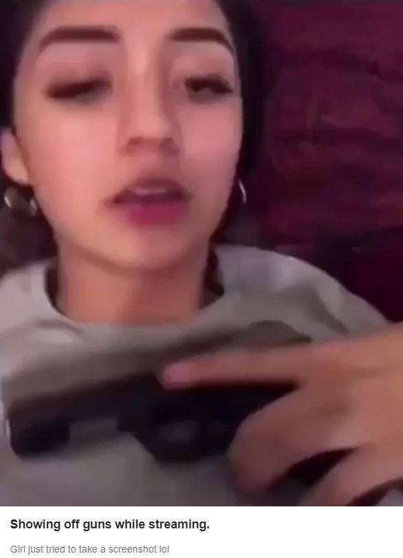 girl shoots her phone - Showing off guns while streaming. Girl just tried to take a screenshot lol