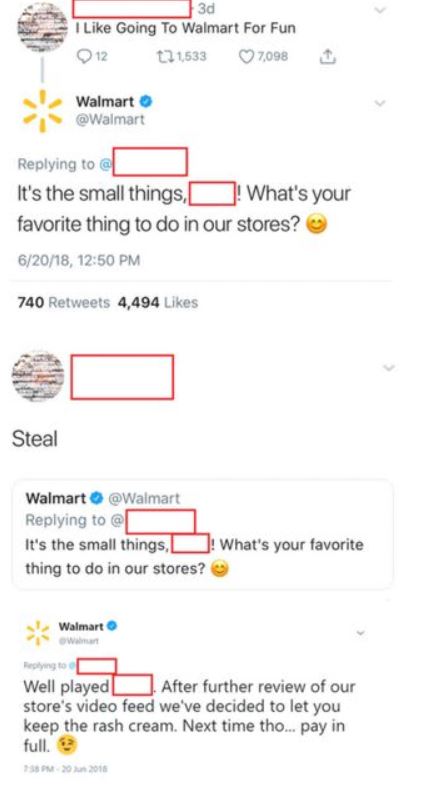 web page - 3d I Going To Walmart For Fun 12 2 15337,098 Walmart It's the small things, What's your favorite thing to do in our stores? 62018, 740 4,494 Steal Walmart Walmart @ It's the small things. thing to do in our stores? What's your favorite Walmart 