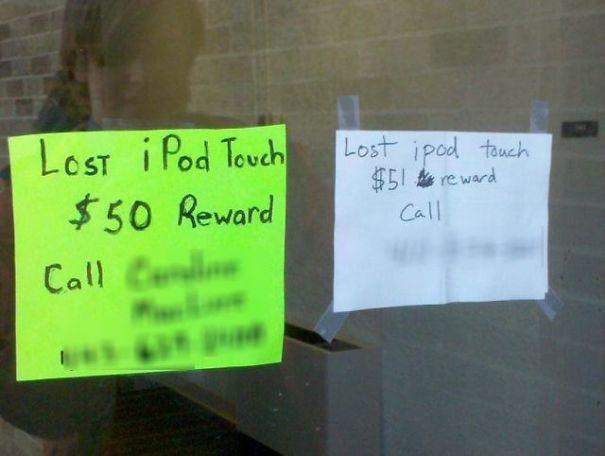 smart ass response - Lost iPod Touch $50 Reward Lost ipod touch $51 reward Call Call Celle