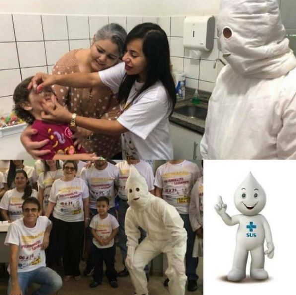 Brazil's vaccination mascot looks like a KKK member.