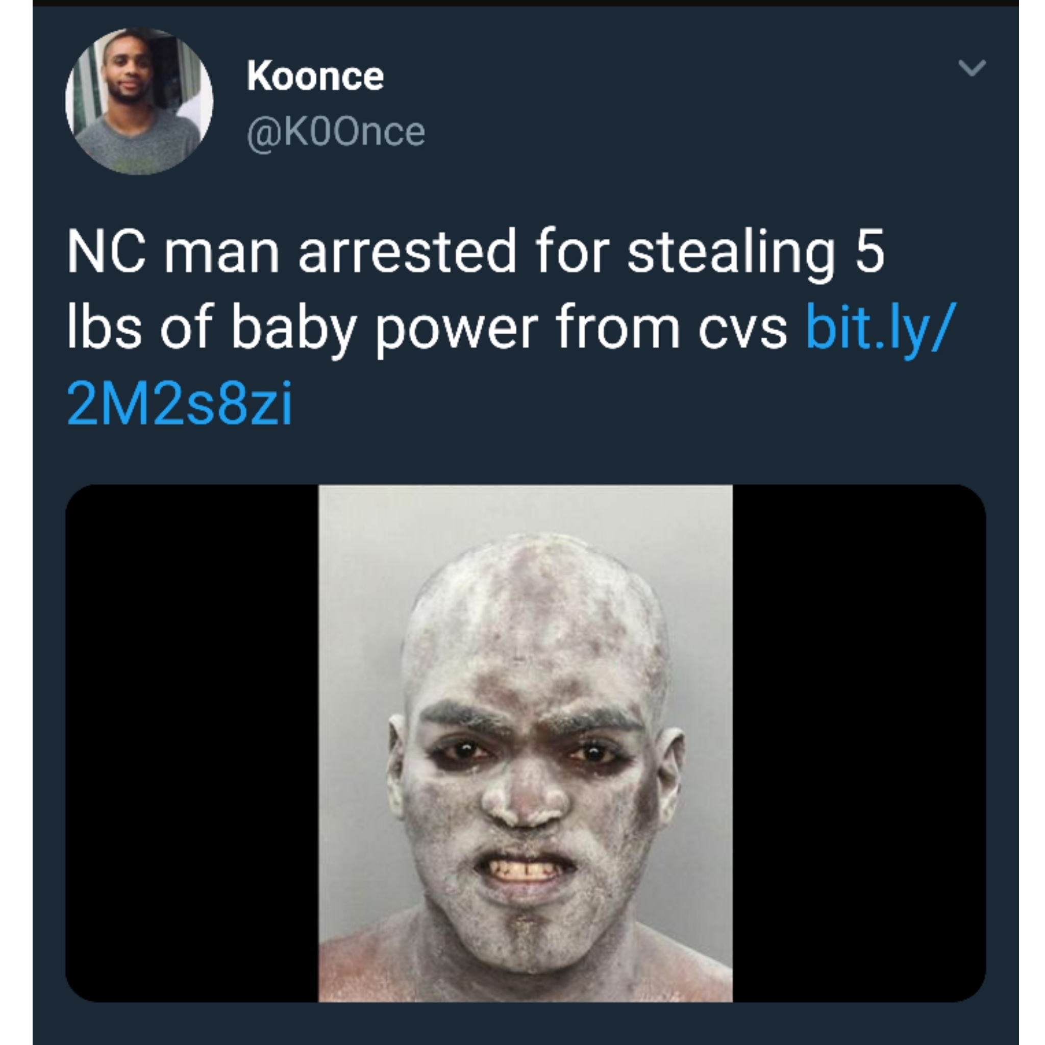 man arrested for stealing memes - Koonce Nc man arrested for stealing 5 lbs of baby power from cvs bit.ly 2M2s8zi
