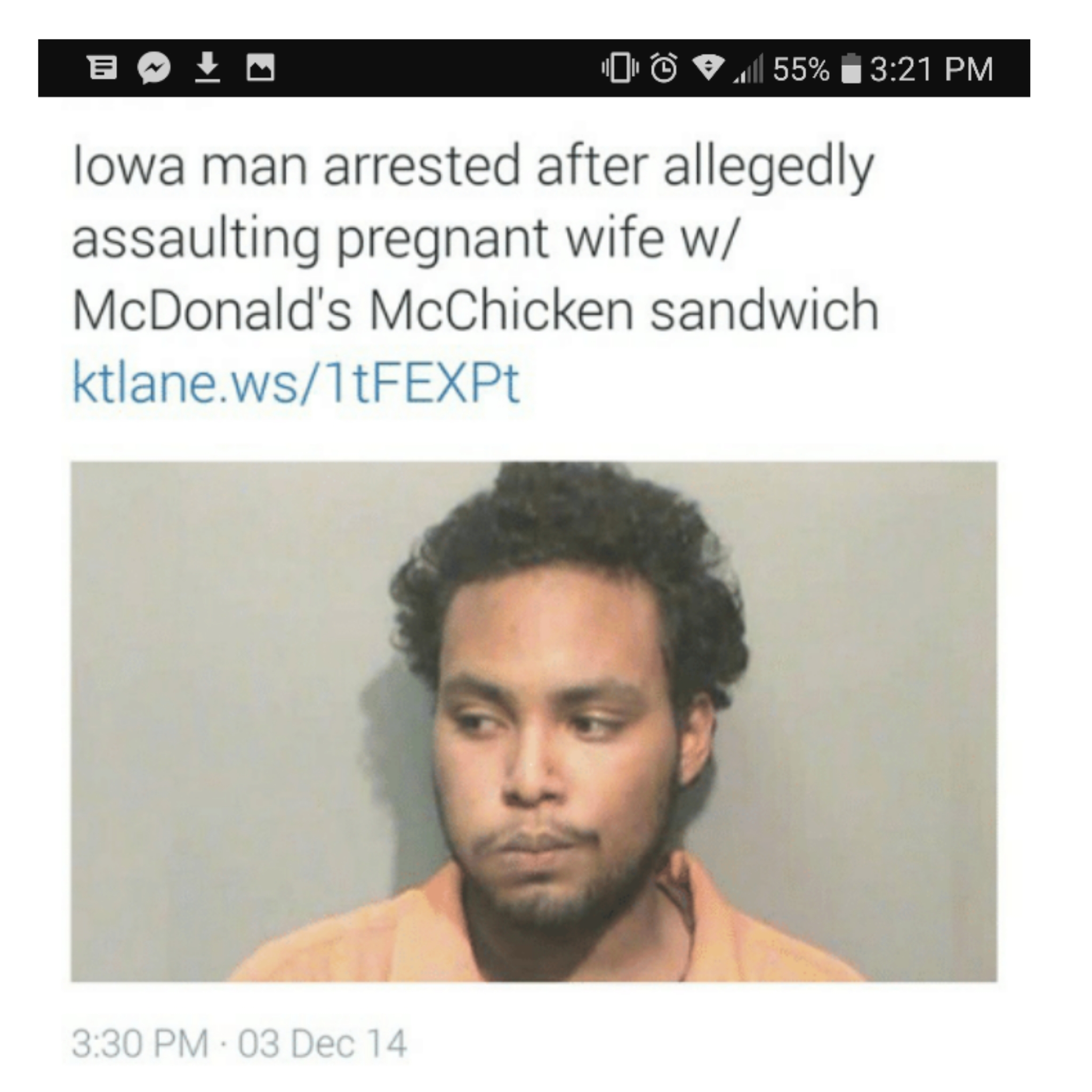man mcchicken - 0 55% lowa man arrested after allegedly assaulting pregnant wife w McDonald's McChicken sandwich ktlane.ws1tFEXPt 03 Dec 14