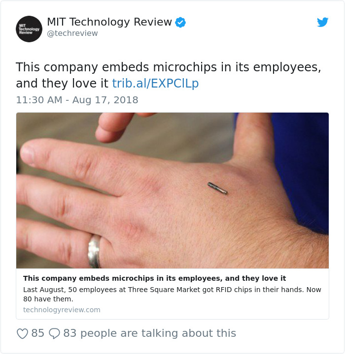 nail - technology Mit Technology Review Review This company embeds microchips in its employees, and they love it trib.alExpcilp This company embeds microchips in its employees, and they love it Last August, 50 employees at Three Square Market got Rfid chi