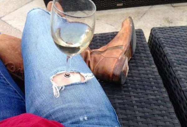 ripped jeans wine glass holder