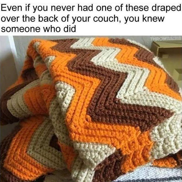 70s knit blanket - Even if you never had one of these draped over the back of your couch, you knew someone who did
