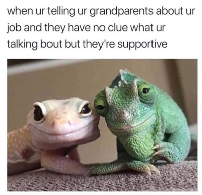 you re telling your grandparents about your job - when ur telling ur grandparents about ur job and they have no clue what ur talking bout but they're supportive
