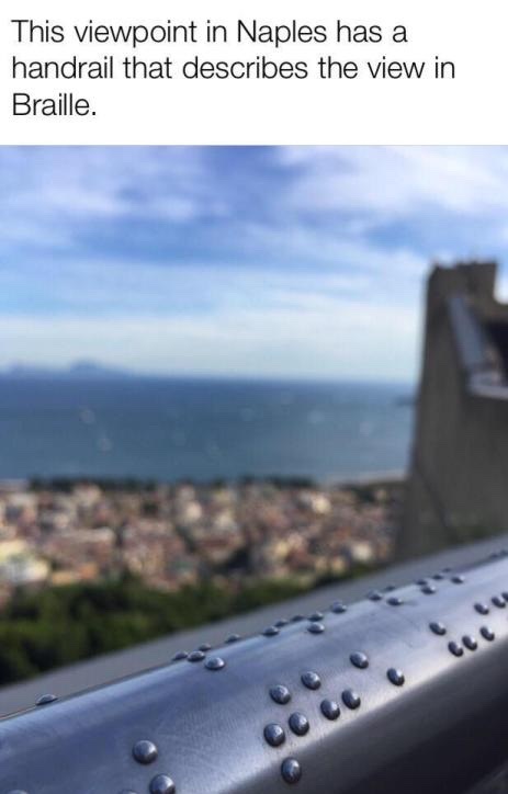 handrail braille - This viewpoint in Naples has a handrail that describes the view in Braille.