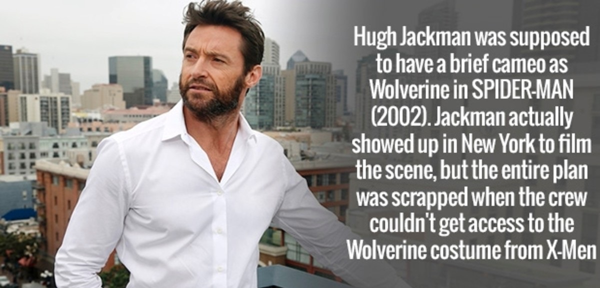 Hugh Jackman was supposed to have a brief cameo as Wolverine in SpiderMan 2002. Jackman actually showed up in New York to film the scene, but the entire plan was scrapped when the crew couldn't get access to the Wolverine costume from XMen
