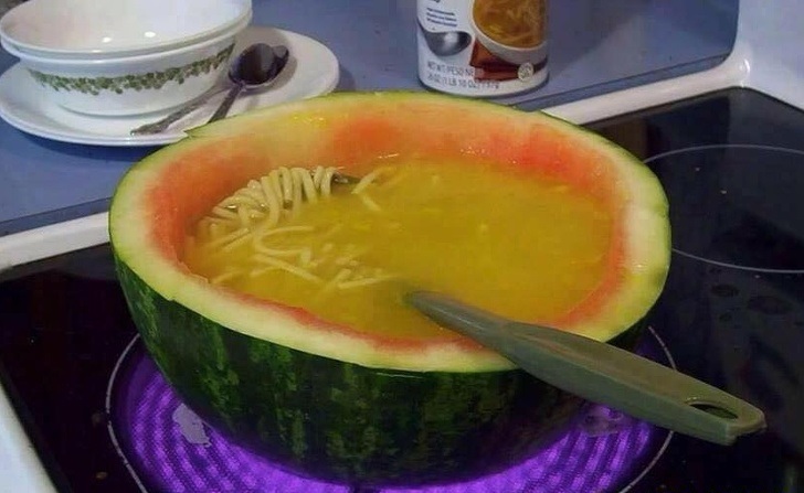 wtf chicken noodle soup in a watermelon