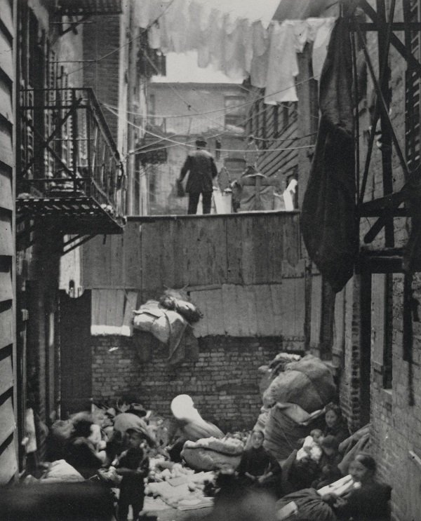 A shot of a slum in New York City Circa 1890.