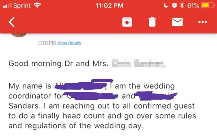 A guest apparently shared the list, which they received from the wedding coordinator
