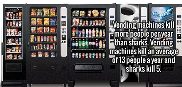 soda vending machine - Bild Vending machines kill ce Hit 182 than sharks. Vending machines kill an average of 13 people a year and sharks kill 5.