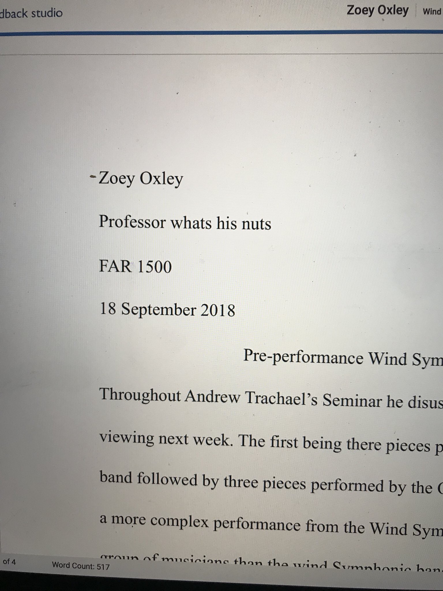 The student’s paper