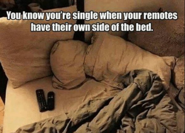 memes - 30 and single memes - You know you're single when your remotes have their own side of the bed.