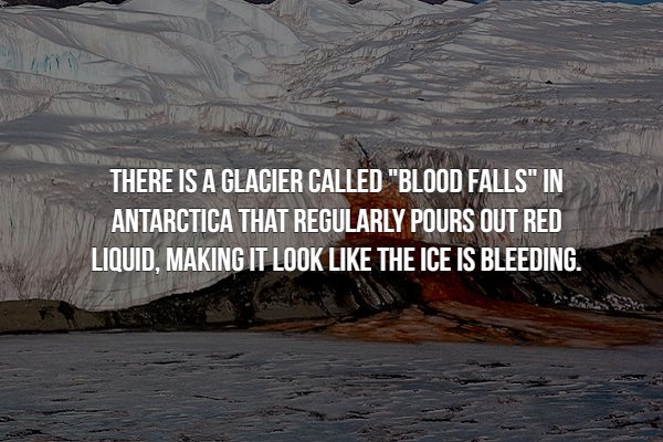 creepy fact sky - There Is A Glacier Called "Blood Falls" In Antarctica That Regularly Pours Out Red Liquid, Making It Look The Ice Is Bleeding.