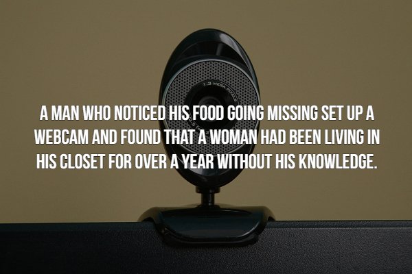 creepy fact A Man Who Noticed His Food Going Missing Set Up A Webcam And Found That A Woman Had Been Living In His Closet For Over A Year Without His Knowledge